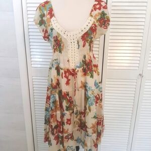 Ultra pink boho crochet gauze dress large